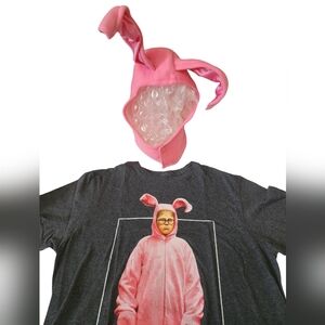 CHRISTMAS STORY Black Pink Graphic Novelty T-shirt Pink Rabbit hood SZ Medium